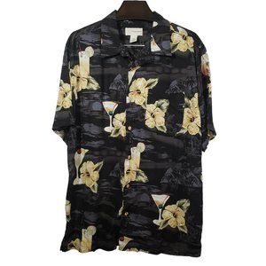 Falls Creek Button Up Hawaiian Shirt Martini Cocktail Drink Volcano Floral Flowy